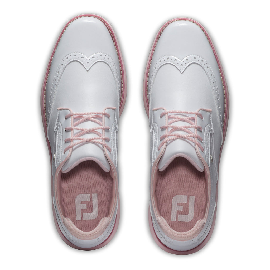 FOOTJOY WOMEN'S TRADITIONS WING TIP -- WHITE/PINK