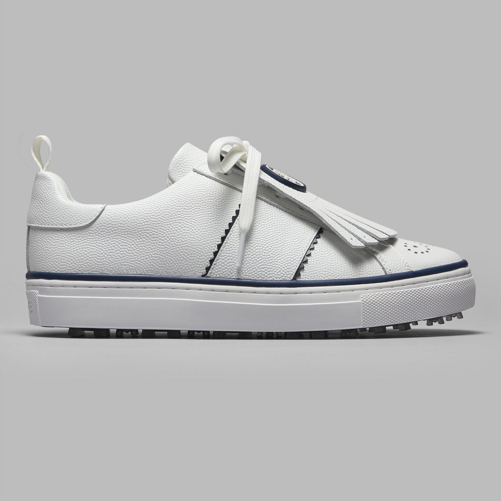 G/FORE WOMEN'S DURF SADDLE STRIPE LEATHER KILTIE -- SNOW/TWILIGHT